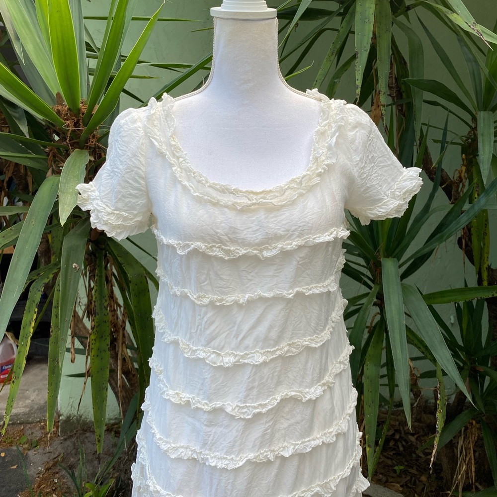 J Crew Cream Ruffle Dress